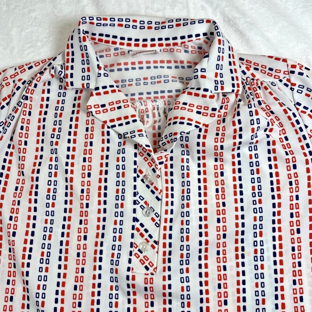 Vintage Graft Californiawear Collared Shirt 70s 80s Red White Blue Tennis